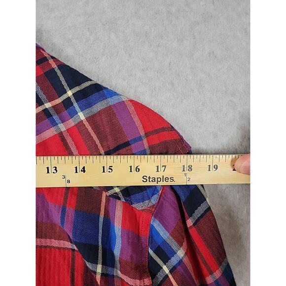 Lucky Brand 100% Cotton Red Blue Plaid LS Pearl Snap Western Shirt Men's XL - Picture 10 of 12